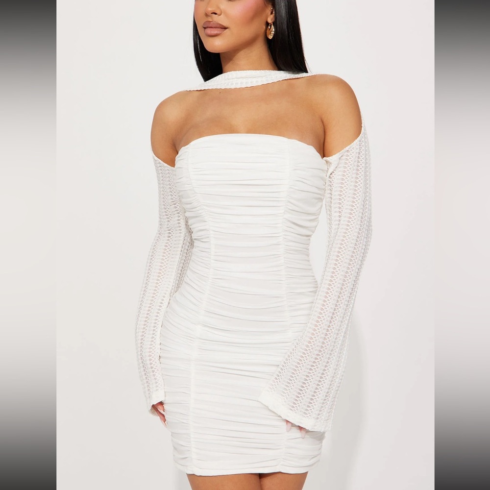 Stay Edgy Textured Mini
Dress - Ivory